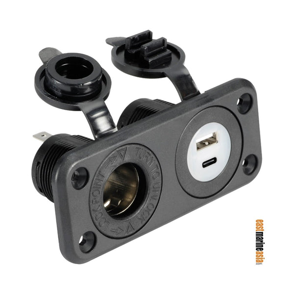 Osculati Lighter + USB A + USB C Socket (Panel Mounting)