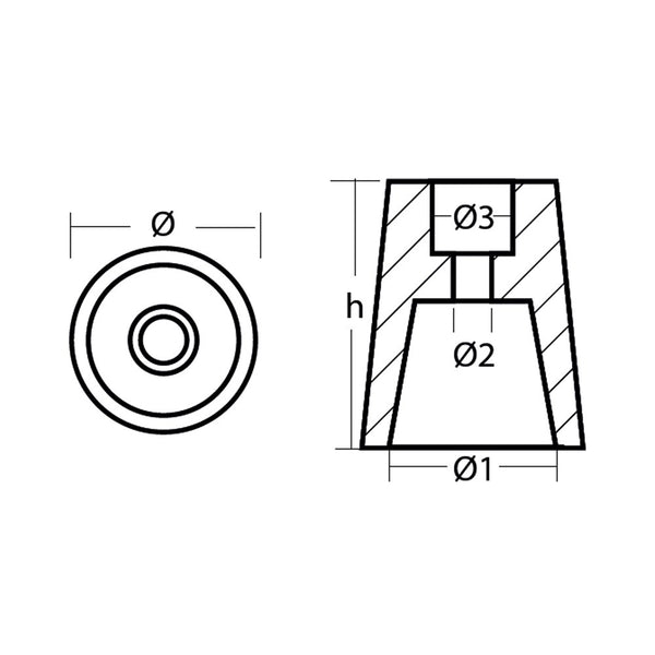 Tecnoseal Benetaeu / Radice Conical Type Propeller Shaft Anode - Zinc